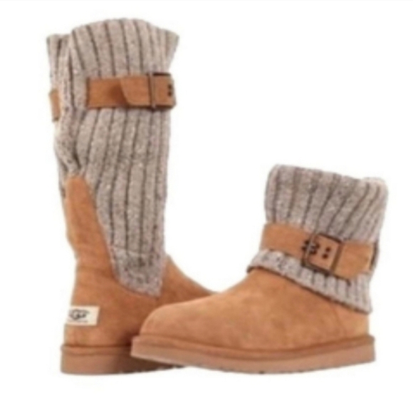 Ugg Australia Women 1003175 Sweater Suede Chestnut Boots shoes sz 7 - Picture 1 of 13